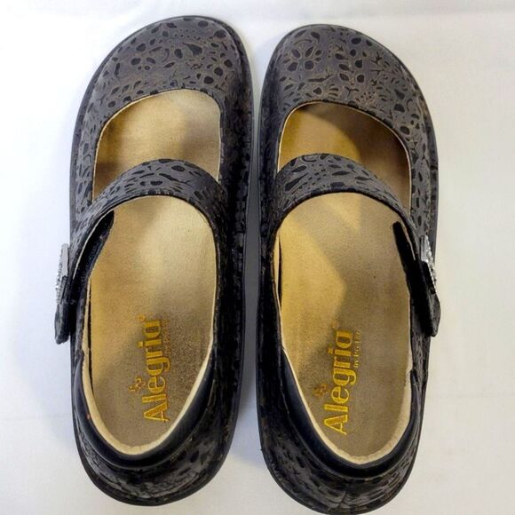 Alegria Paloma 845 TREASURE Bronze Black Textured Floral Slip On Mary Jane Clogs - Picture 7 of 16